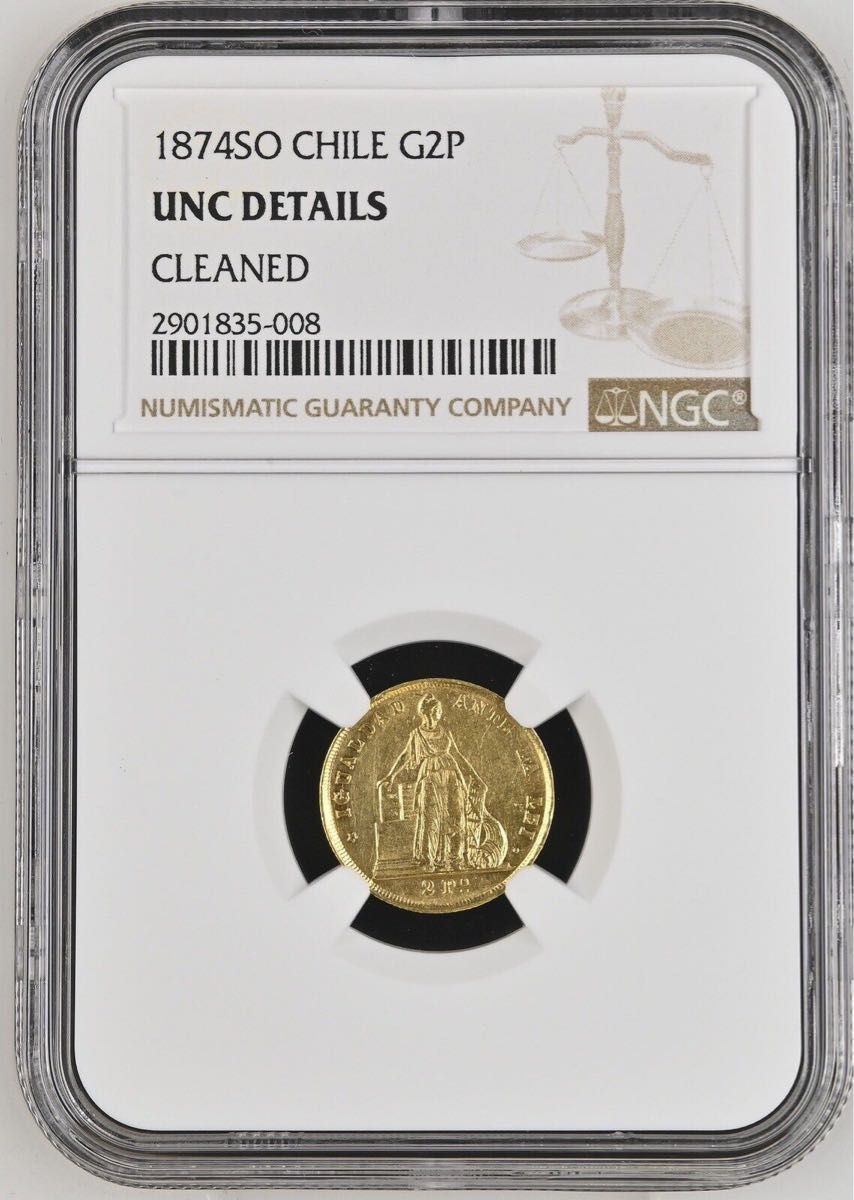 金貨 アンティーク 1874年 チリ共和国 2PESO 鑑定保証品 鑑定品 世界1枚 アンティークコイン NGC ゴールド コイン