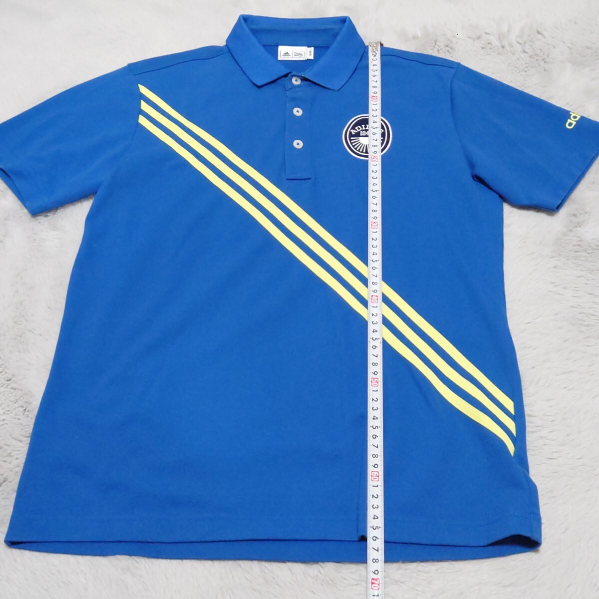 adidasGOLFアディダス　ゴルフウェア　半袖ポロシャツ　ブルー　メンズM【美品】おしゃれ　スリーライン