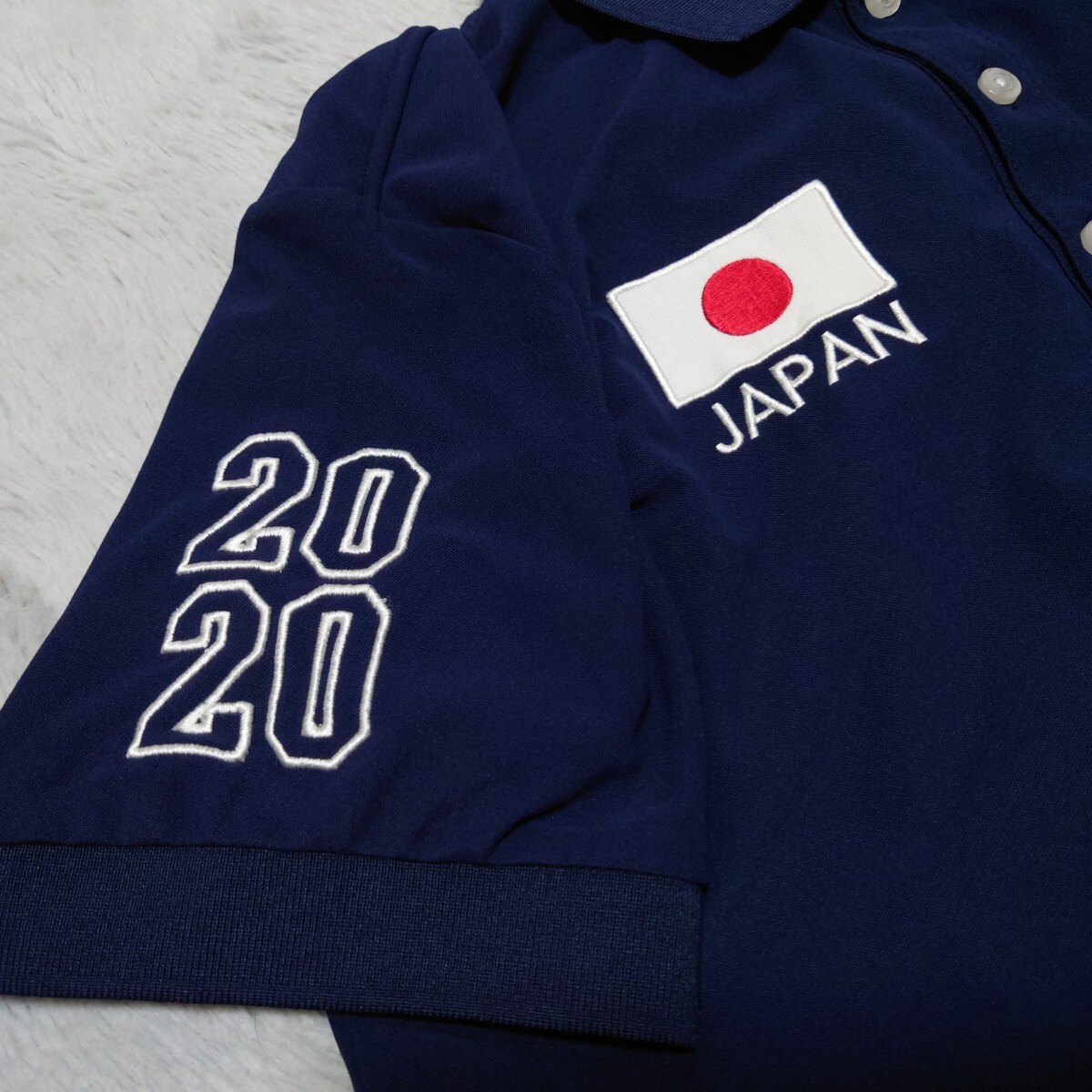ADMIRALGOLFアドミラルゴルフ　半袖ポロシャツ　ネイビー　メンズL【美品】JAPAN国旗　おしゃれ_画像2