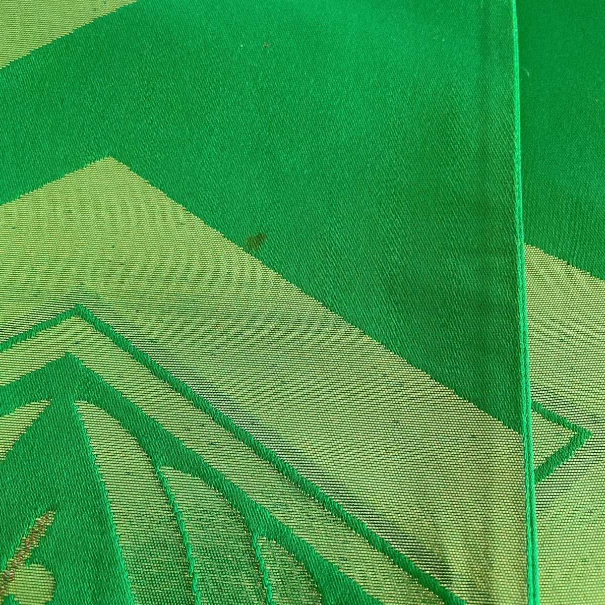帯　六通柄袋帯　金糸　金プリント　鶴　ひし形　緑色　ハンドメイド　和小物　練習　テーブルセンター　手芸　