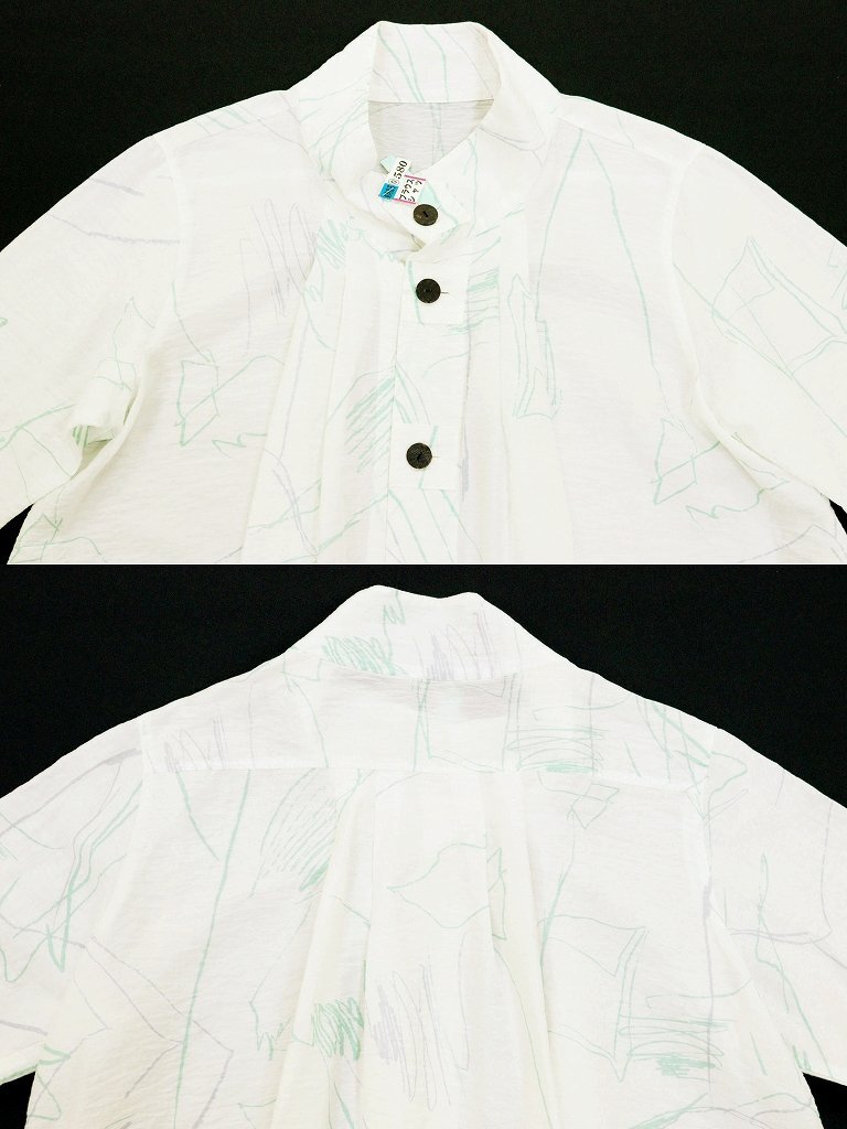 2021年 i+me/センソユニコ コットン混長袖タック柄使いシャツジャケット 白緑青38 ng534_画像5