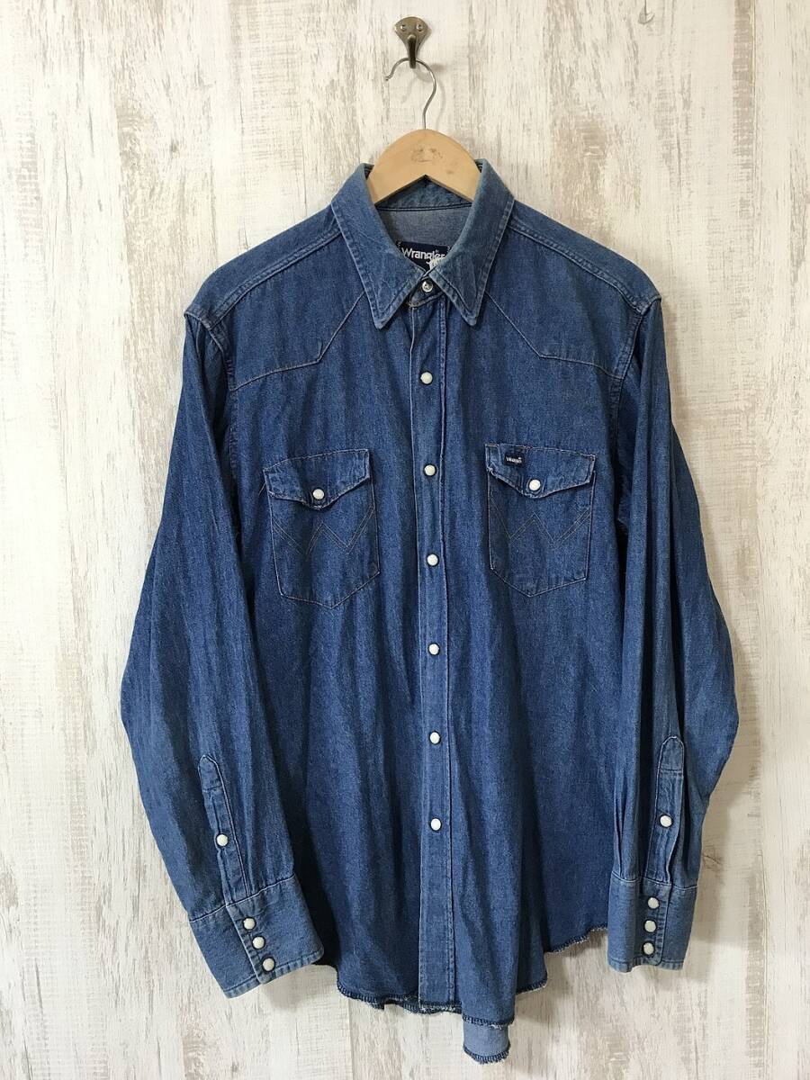 782☆【USA製 70s ヴィンテージ デニムウエスタンシャツ】Wrangler ラングラー アメカジ 16 1/2 -34の画像2