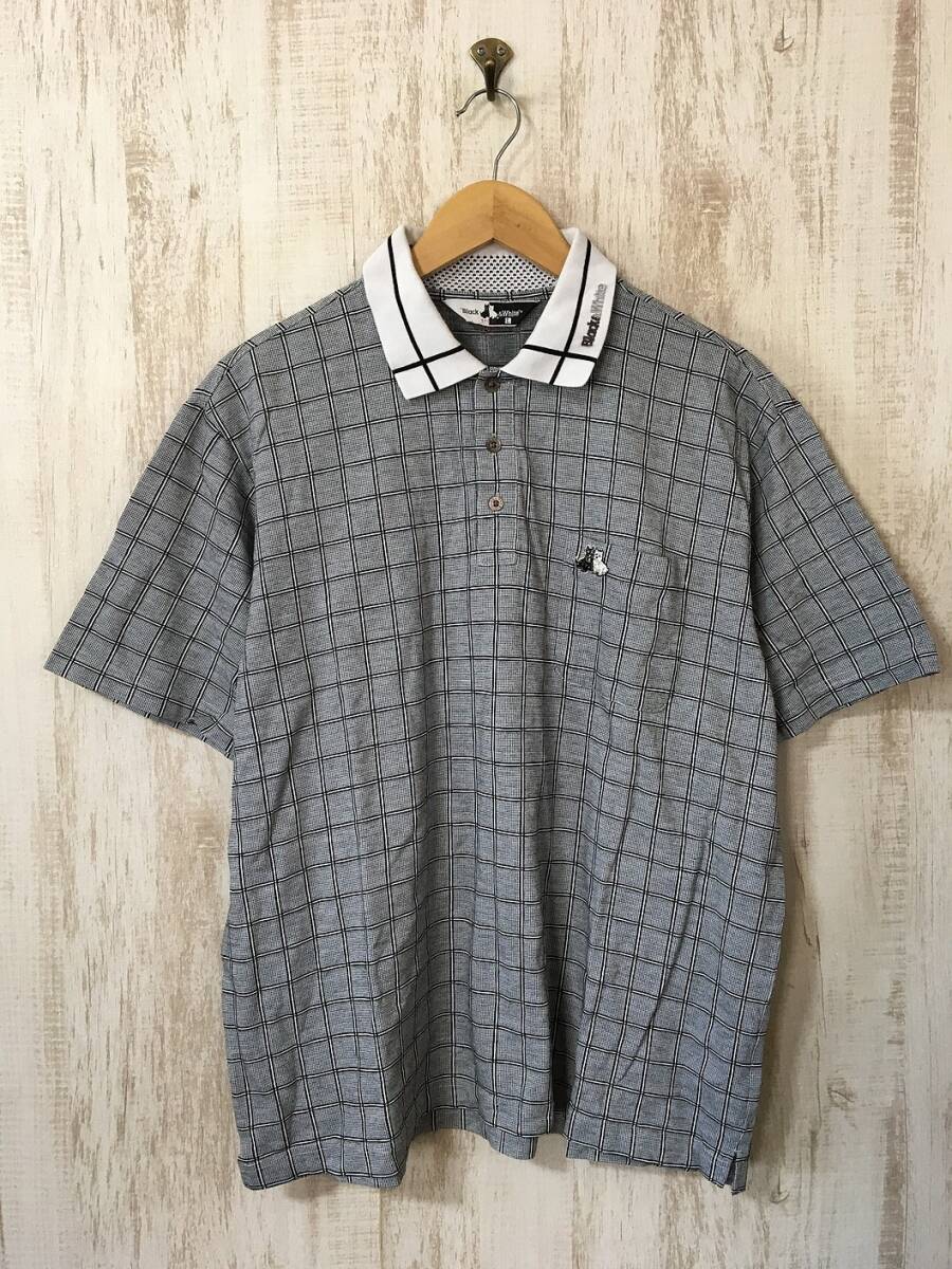 209*[ Golf wear check polo-shirt ]Black&White black & white gray series L