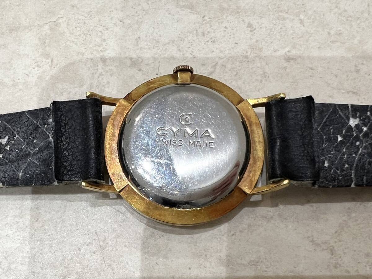 M4008 1円～ CYMA FLEX 自動巻き メンズ 腕時計 ヴィンテージ ジャンク レザーベルト ゴールドカラーの画像4
