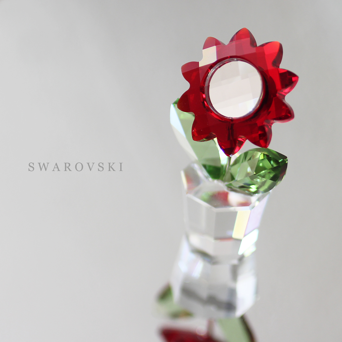 美品 スワロフスキー SWAROVSKI フラワー ポット オブジェ 花 置物 クリスタル 鉢植え 赤 レッド 札幌_画像1