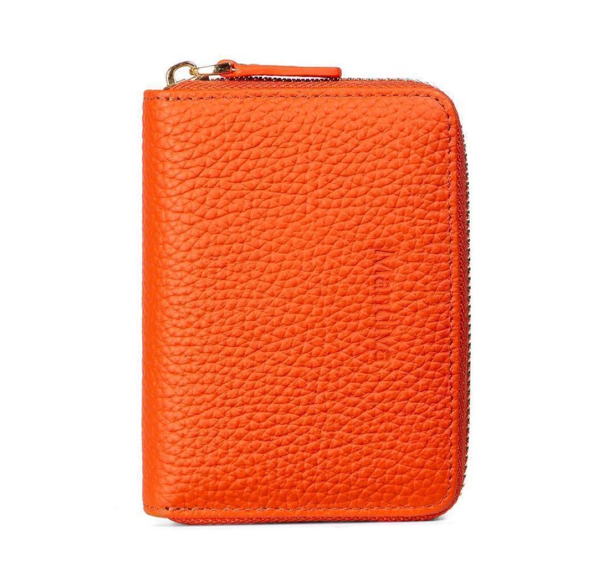 財布 レディース ミニ財布 オレンジ ラウンドファスナー コインケース 本革 カードケース スキミング防止 コインケース