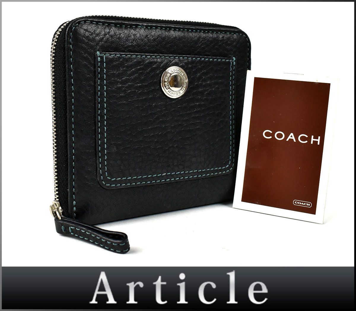 177200□ COACH コーチ ラウンドファスナー財布 ウォレット 財布 レザー 革 ブラック 黒 レディース シルバー金具 雑貨 小物/ C_画像1