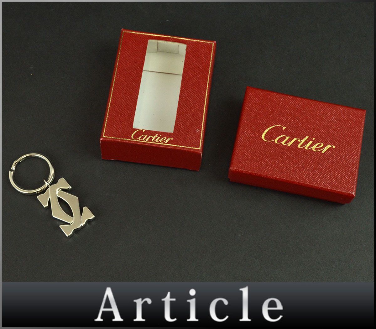 175591* beautiful goods Cartier Cartier C2 Logo key holder charm bag charm silver plating silver men's lady's box attaching / G