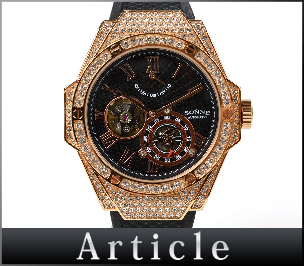 175740* beautiful goods operation verification settled ZONNEzonne men's watch wristwatch self-winding watch S031 GP rhinestone resin black Gold men's / D