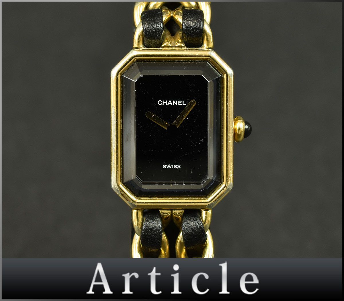 176960◆動作確認済 CHANEL シャネル プルミエールL 腕時計 クォーツ H0001 GP レザー 革 ブラック ゴールド レディース/ D_画像1