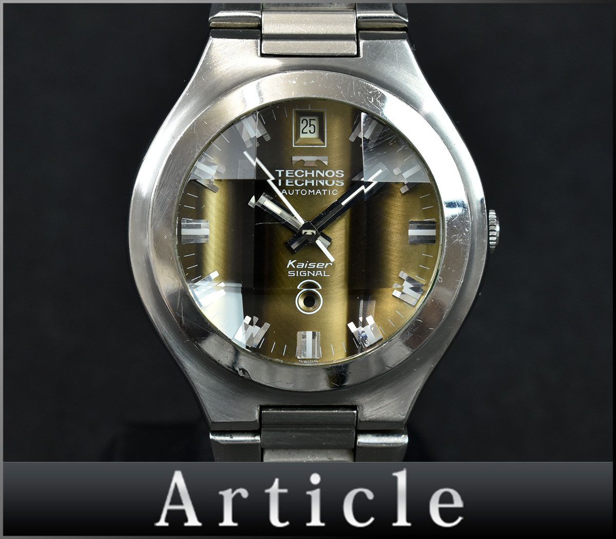176989* рабочее состояние подтверждено есть перевод TECHNOS Tecnos Kaiser наручные часы часы самозаводящиеся часы Date не пропускающее стекло SS bronze серебряный / D