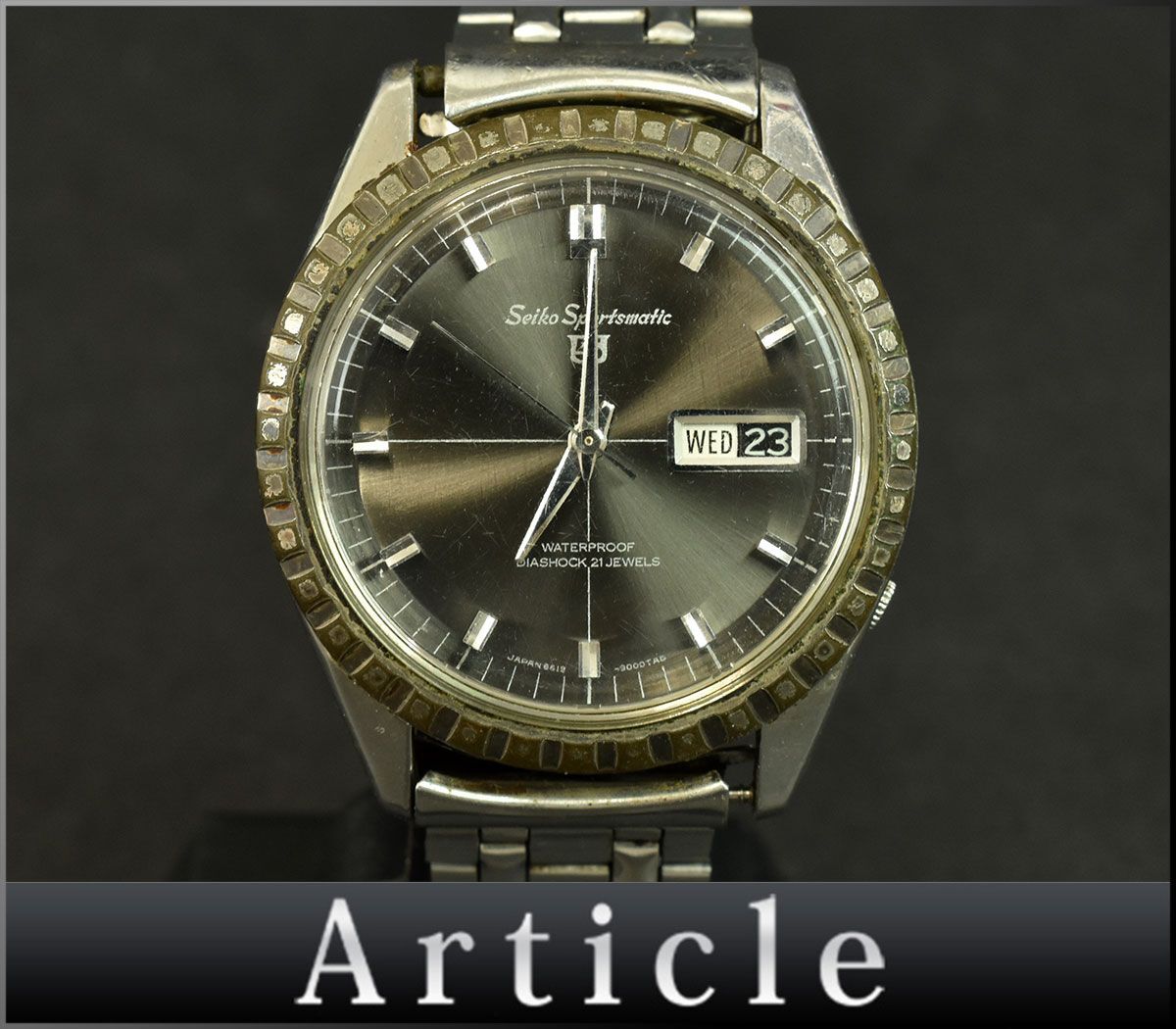 175614□動作未確認 SEIKO セイコー スポーツマチック5 腕時計 自動巻 デイデイト 3針 6619-9000 SS ブラック シルバー メンズ/ D_画像1