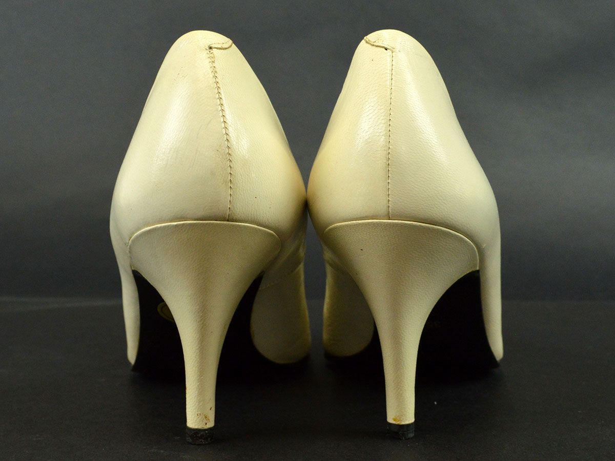 175356◆ Yves Saint Laurent イヴサンローラン パンプス シューズ 靴 ポインテッドトゥ 21.5cm レザー アイボリー レディース/ Fの画像5