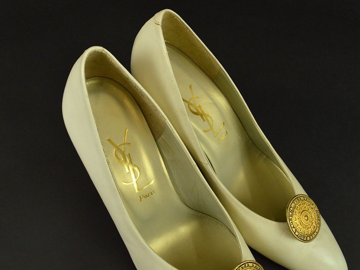 175356◆ Yves Saint Laurent イヴサンローラン パンプス シューズ 靴 ポインテッドトゥ 21.5cm レザー アイボリー レディース/ Fの画像4
