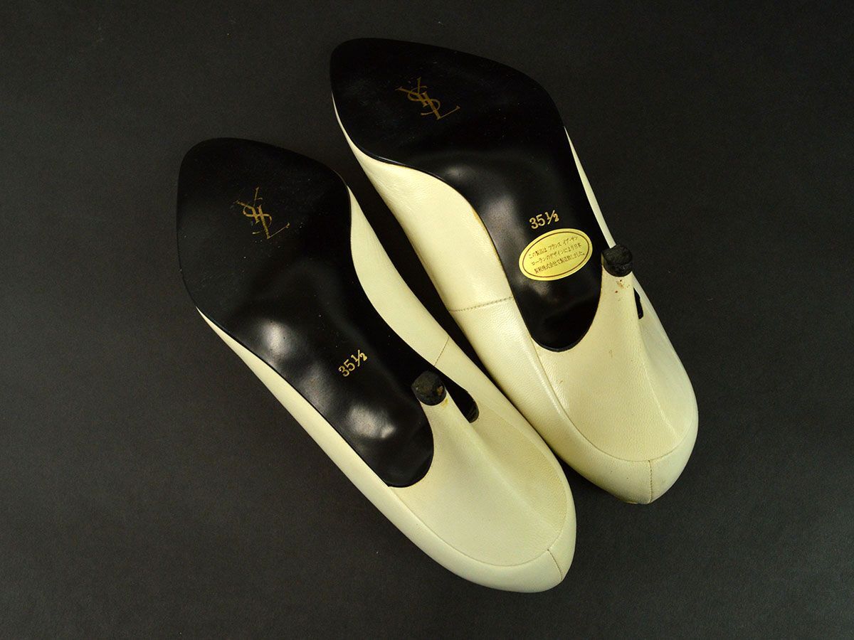 175356◆ Yves Saint Laurent イヴサンローラン パンプス シューズ 靴 ポインテッドトゥ 21.5cm レザー アイボリー レディース/ Fの画像6