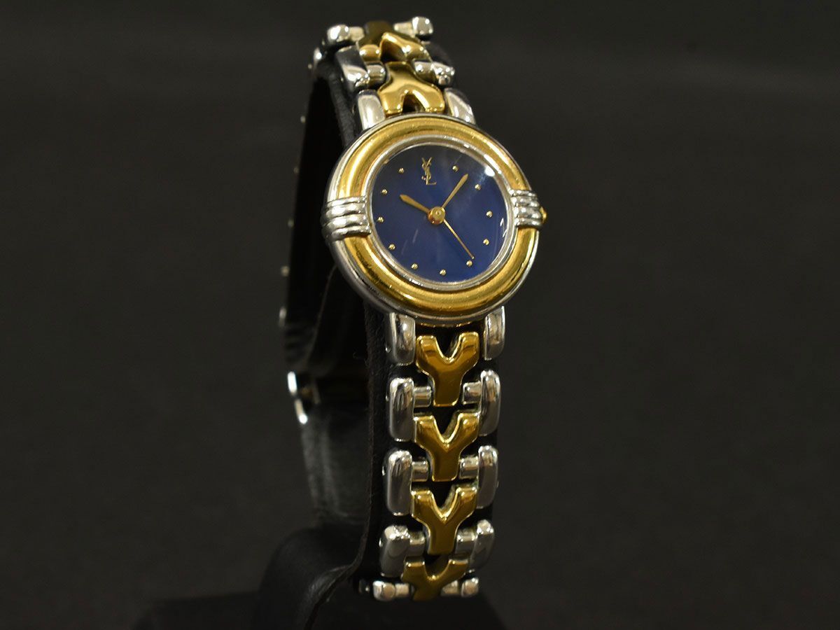 175609□動作未確認 Yves SaintLaurent イヴサンローラン 腕時計 クォーツ 3針 5430-F43089 GP SS ブルー ゴールド シルバー レディース/ D_画像3