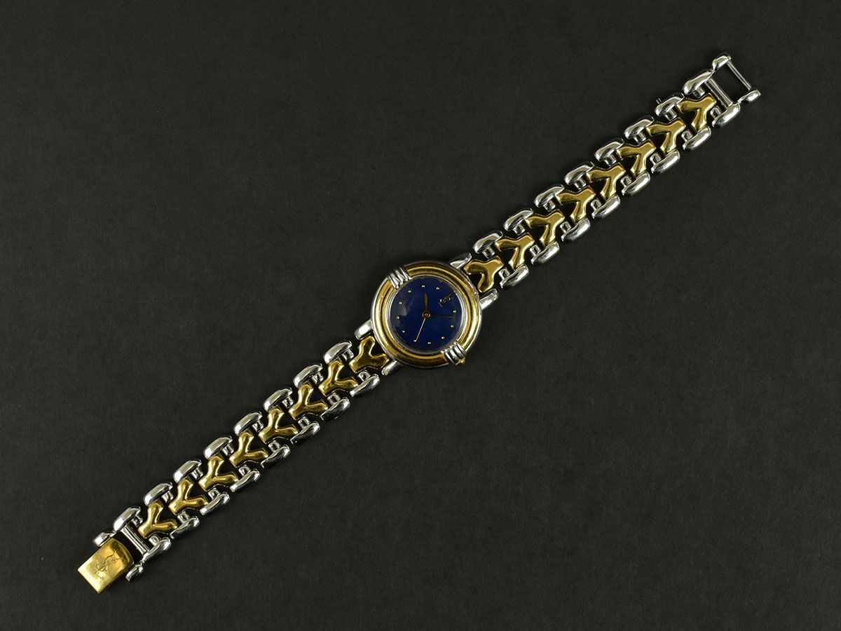 175609□動作未確認 Yves SaintLaurent イヴサンローラン 腕時計 クォーツ 3針 5430-F43089 GP SS ブルー ゴールド シルバー レディース/ Dの画像4