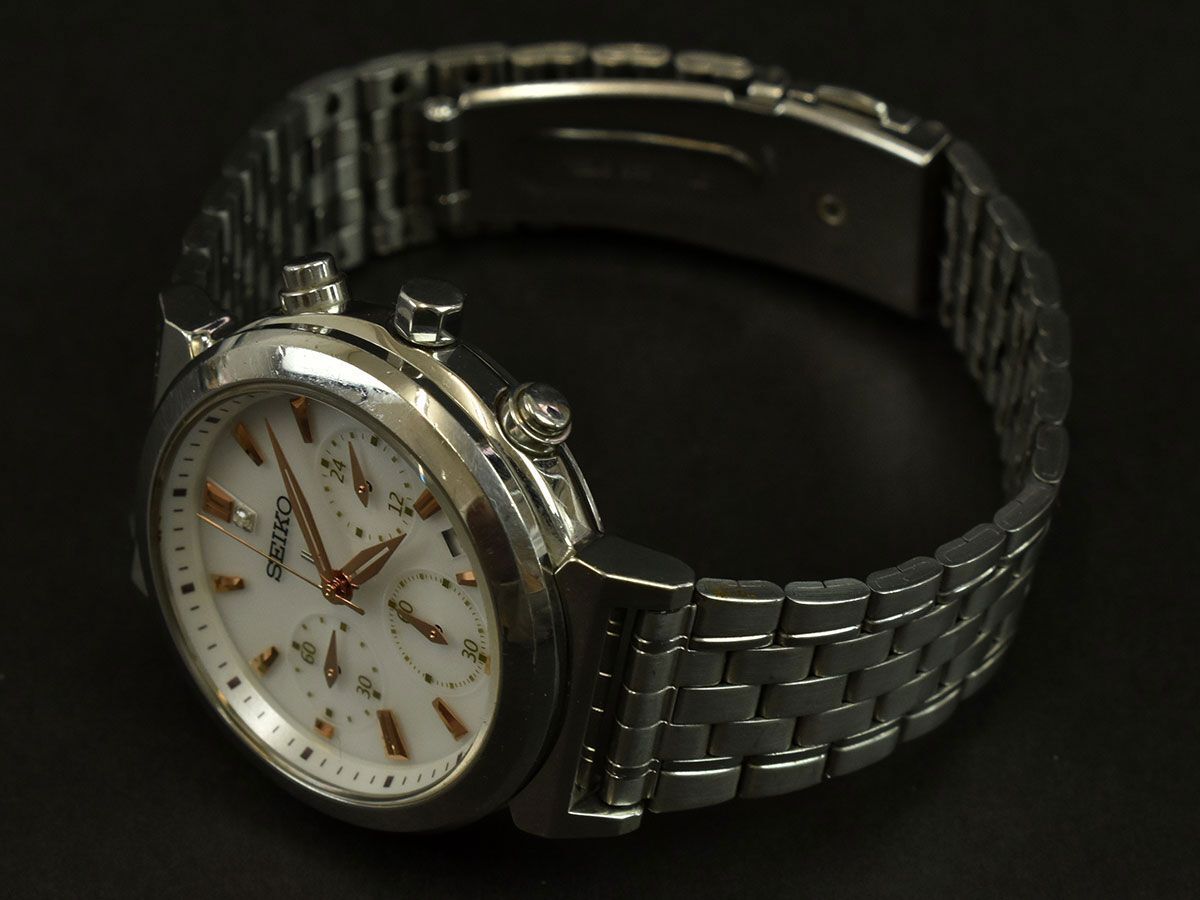 174981◇動作未確認 SEIKO セイコー ルキア 腕時計 ソーラー クロノグラフ デイト V175-0AJ0 SS ホワイト シルバー レディース/ Dの画像4