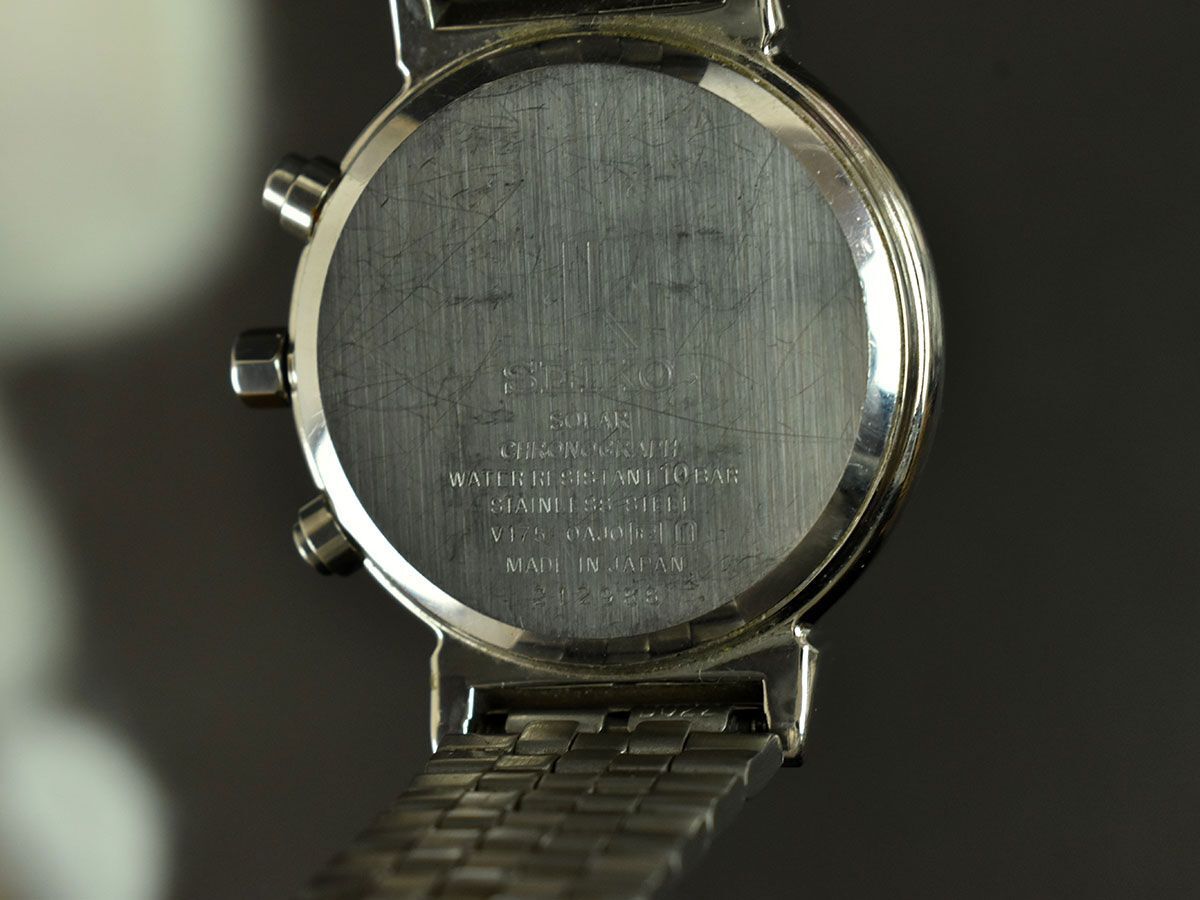 174981◇動作未確認 SEIKO セイコー ルキア 腕時計 ソーラー クロノグラフ デイト V175-0AJ0 SS ホワイト シルバー レディース/ Dの画像9