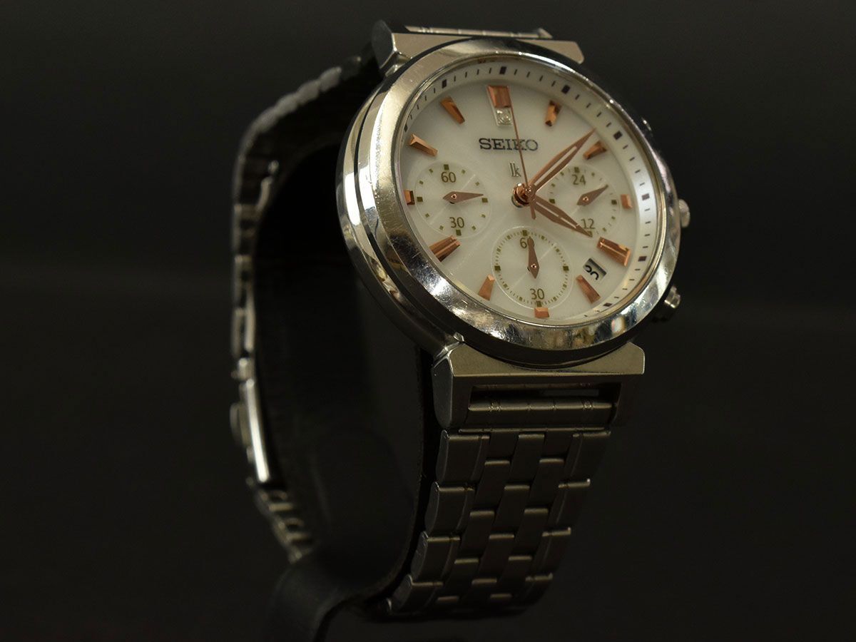 174981◇動作未確認 SEIKO セイコー ルキア 腕時計 ソーラー クロノグラフ デイト V175-0AJ0 SS ホワイト シルバー レディース/ Dの画像3