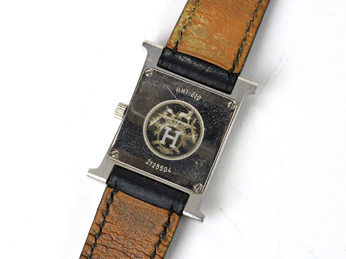 175930◆動作確認済 HERMES エルメス Hウォッチ 腕時計 クォーツ HH1.210 □H SS レザー 革 シルバー ブラック レディース/ Dの画像5