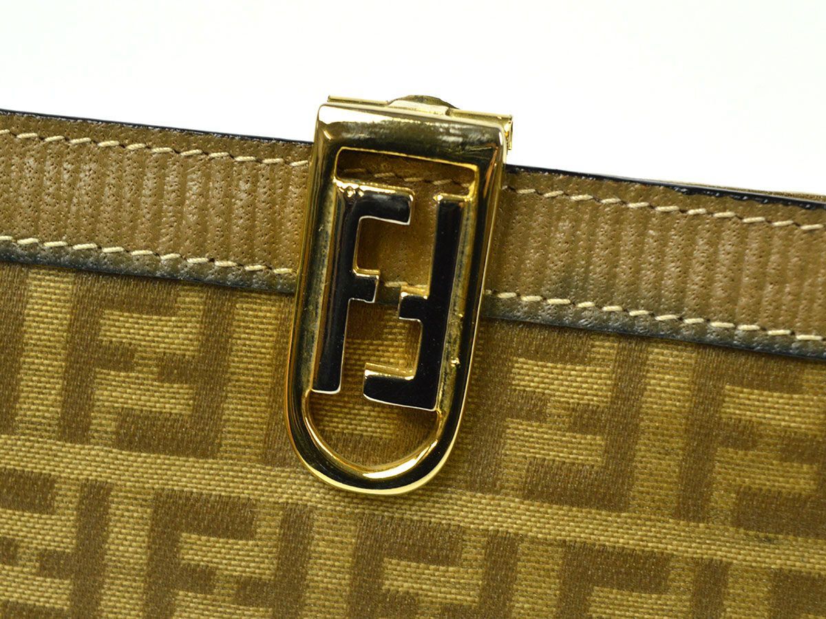 176006◆ FENDI SAS フェンディ ズッキーノ 二つ折り長財布 ロングウォレット 財布 PVC レザー ベージュ ブラウン メンズ レディース/ C_画像9