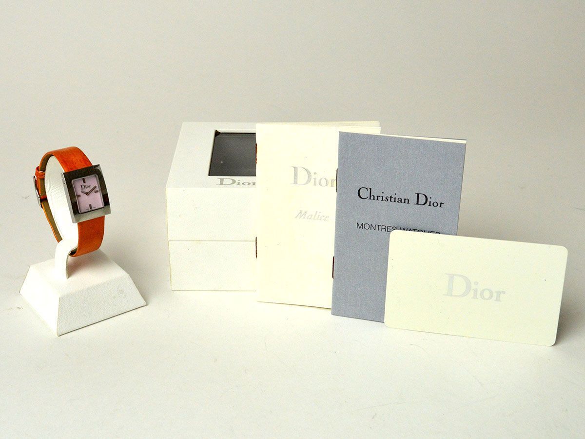 174304〇動作確認済 Christian Dior ディオール マリス 腕時計 クォーツ D78-109 シェル ピンク シルバー オレンジ レディース/ D_画像8