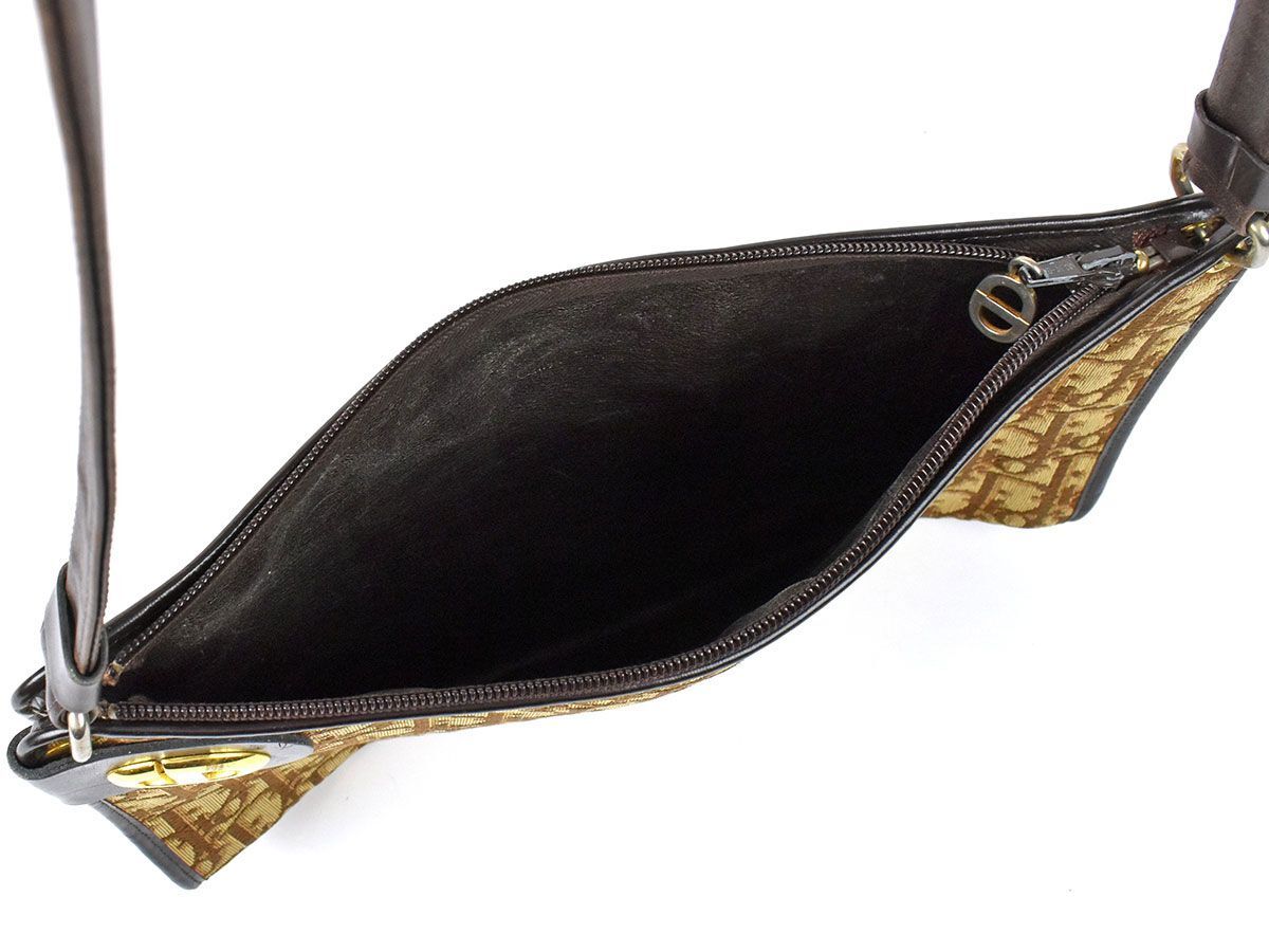 175444□ Christian Dior ディオール トロッター柄 ショルダーバッグ 鞄 キャンバス レザー 革 ベージュ ブラウン レディース/ B_画像2