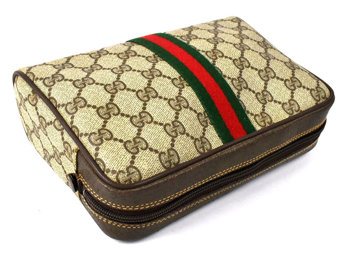 175714◆ GUCCI グッチ オールドグッチ GGスプリーム シェリー セカンドバッグ クラッチバッグ 010.378 PVC レザー ベージュ ブラウン/ B_画像5