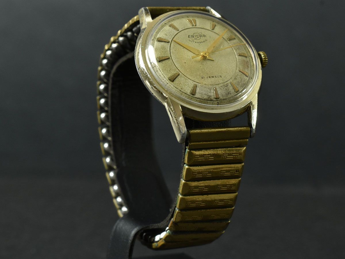 177227□動作確認済 ENICAR エニカ ウルトラソニック 腕時計 手巻き 3針 21石 ラウンド 100/88-10 シルバー ゴールド メンズ/ D_画像3