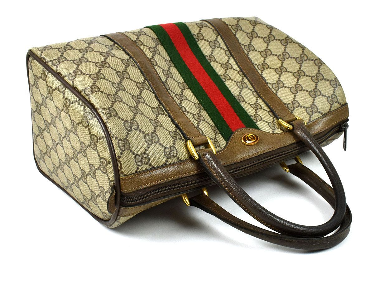 177699◇ GUCCI グッチ シェリー オールドグッチ GGスプリーム ミニボストンバッグ 24.02.007 PVC レザー ベージュ ブラウン/ B_画像2