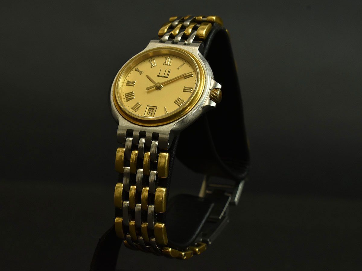 174901* рабочее состояние подтверждено dunhill Dunhill Elite наручные часы кварц Date 3 стрелки Rome nSS YG Gold серебряный женский / D