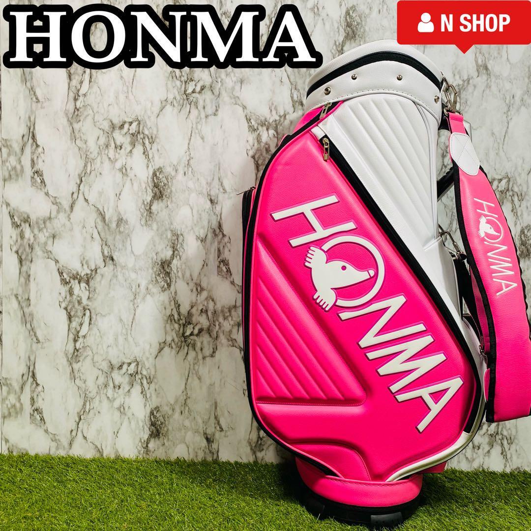 【極美品】限定品 イ・ボミ選手サイン刺繍入り HONMA 本間 ホンマ キャディバッグ ゴルフバッグ 9.5型 ピンク×ホワイト_画像1