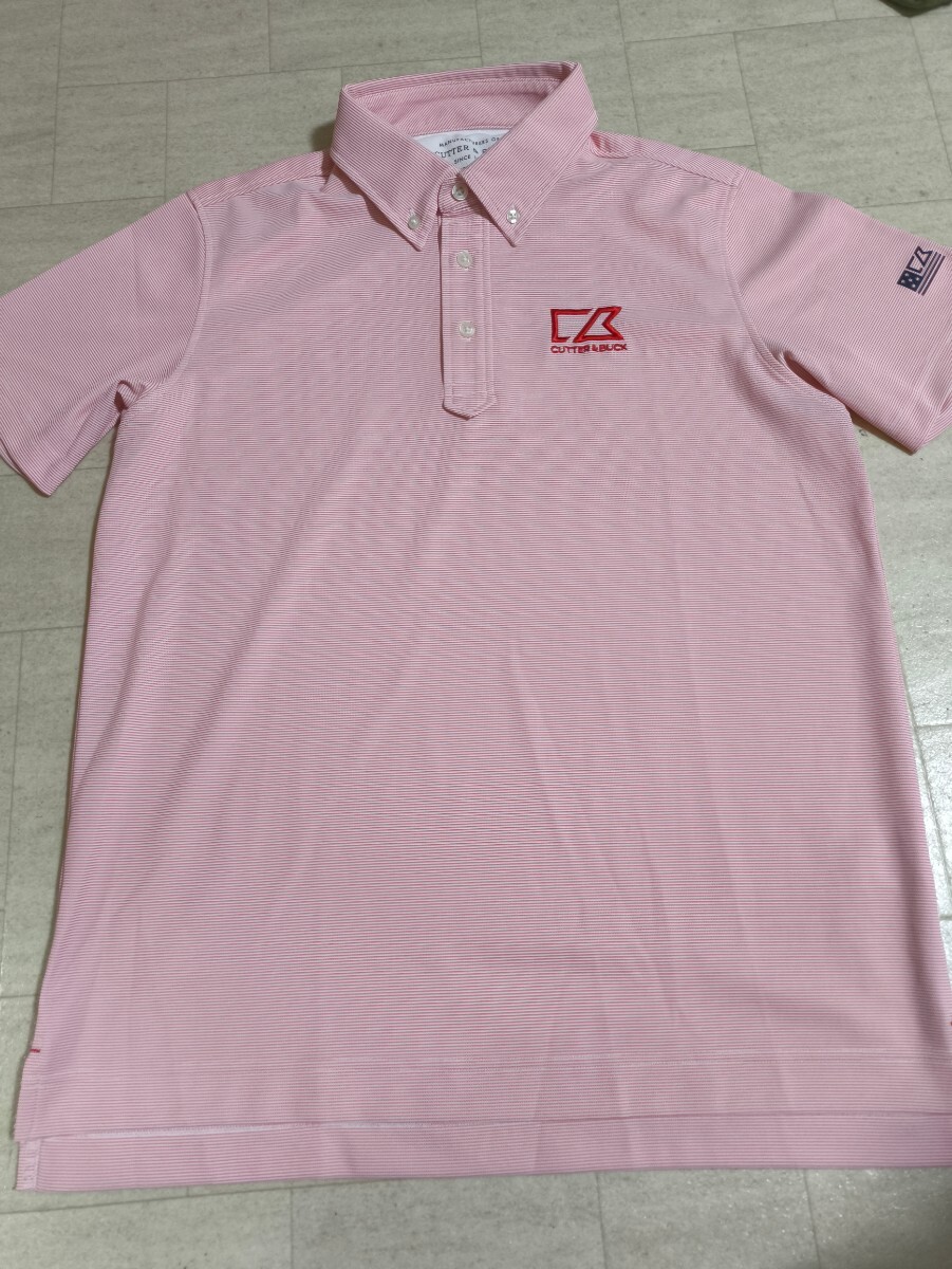 サイズ：L　美品　CUTTER&BUCK カッターアンドバック 半袖ポロシャツ ピンク系 ゴルフウェア 刺繍ロゴ_画像1
