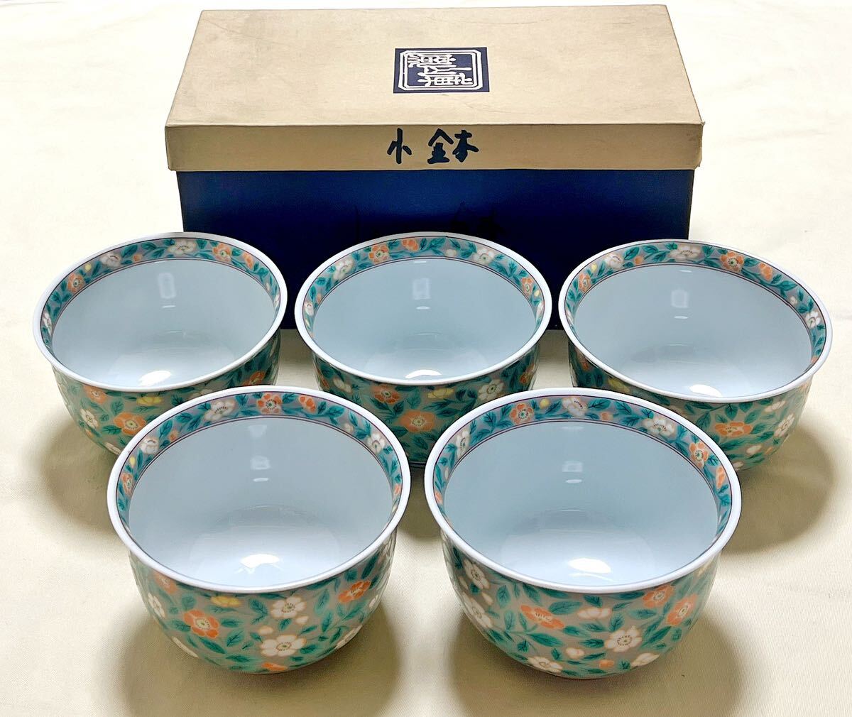 新品　前畑陶器　美濃焼　庫山窯　彩華　雅　深鉢5客　どんぶり小丼揃_画像2