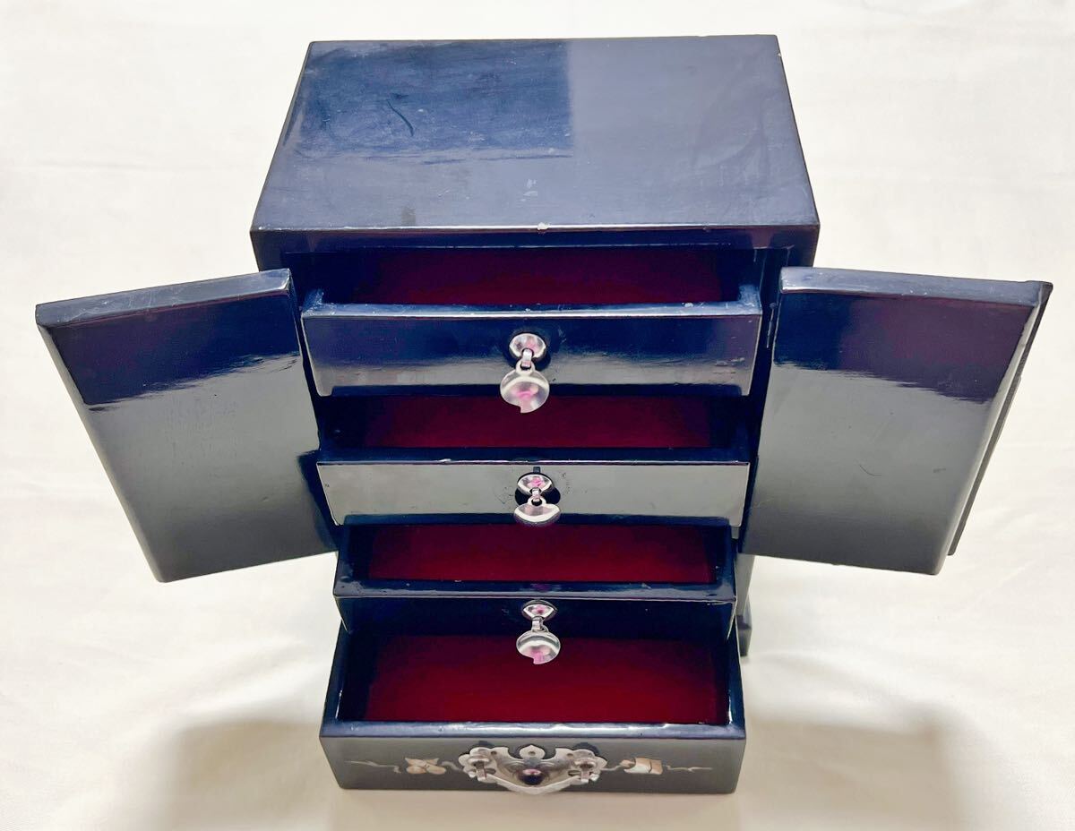 韓国伝統工芸　螺鈿細工　鳳凰柄　引出付宝石箱　ジュエリ－ボックス　小物入れ箪笥
