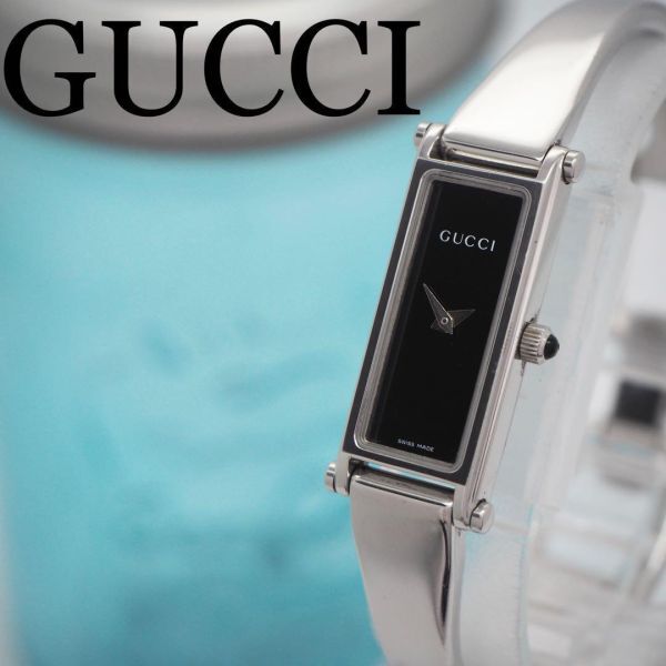 119【美品】GUCCI グッチ時計　バングル　レディース腕時計　ブラック　人気_画像1