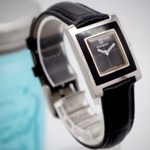 203 イヴサンローラン レディース腕時計 ブラック シルバー 新品ベルト_画像2