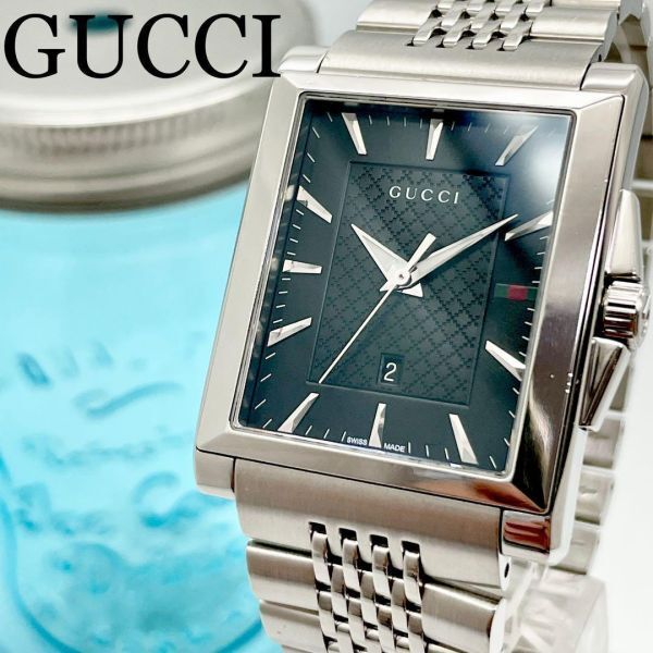 614 GUCCI グッチ時計　メンズ腕時計　ブラック　シェリーライン　スクエア_画像1