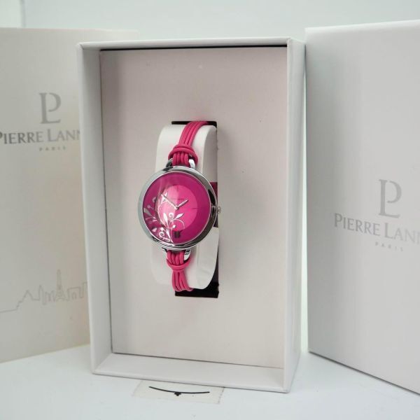 685【美品】ピエールラニエ時計　花　レディース腕時計　ピンクパープル　箱付き_画像2