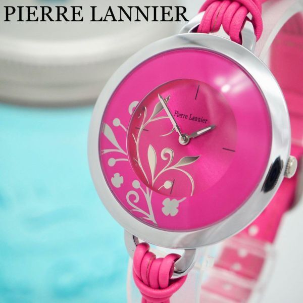 685【美品】ピエールラニエ時計　花　レディース腕時計　ピンクパープル　箱付き_画像1