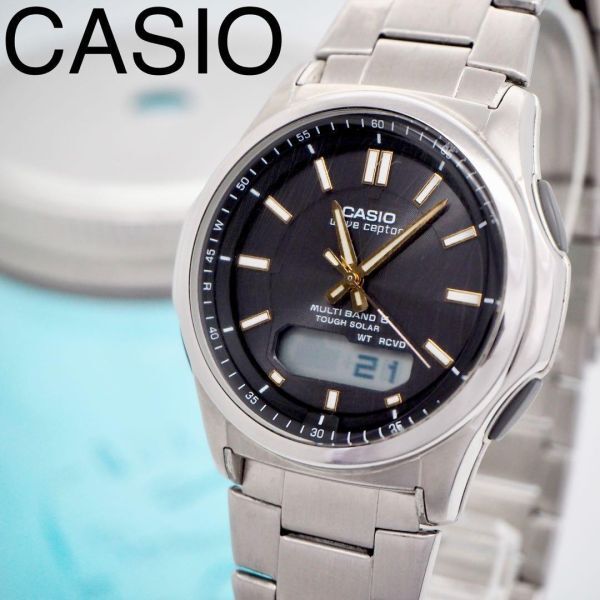 691【美品】CASIO ウェーブセプター　メンズ腕時計　タフソーラー　アナデジ_画像1