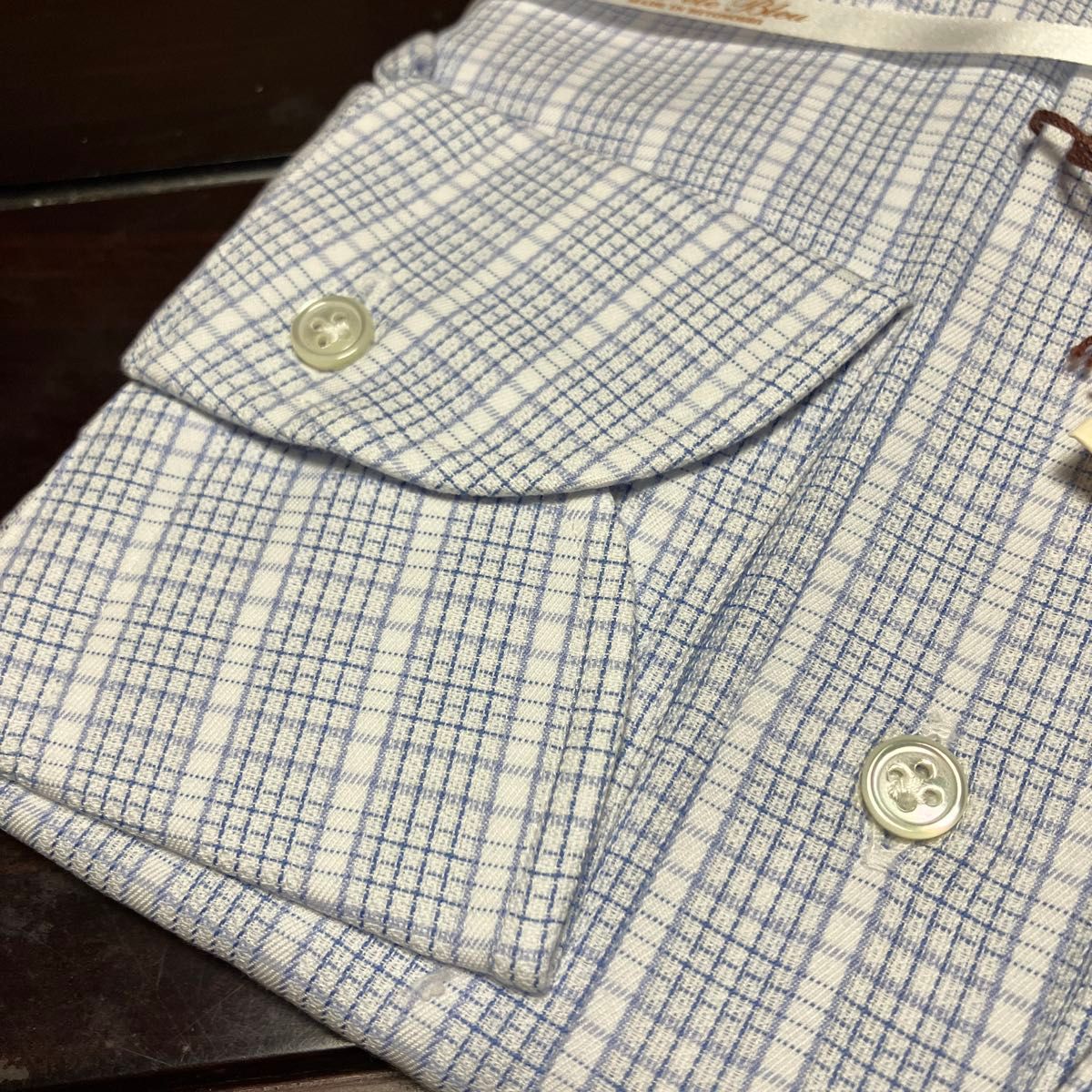 La fete blue MADE IN HITOYOSHI サックスブルーチェックワイシャツ　L(41-84)  ボタンダウン 