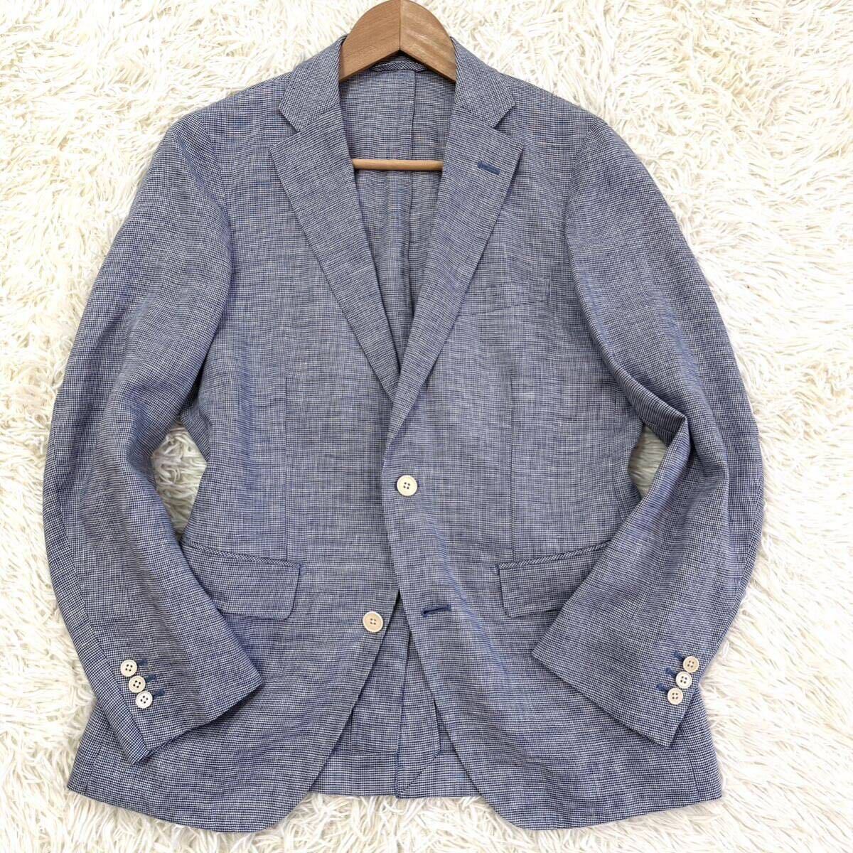  The suit Company [ finest quality.. linen100%] tailored jacket Anne navy blue 2B flax center vent Sky blue spring summer S THE SUIT COMPANY