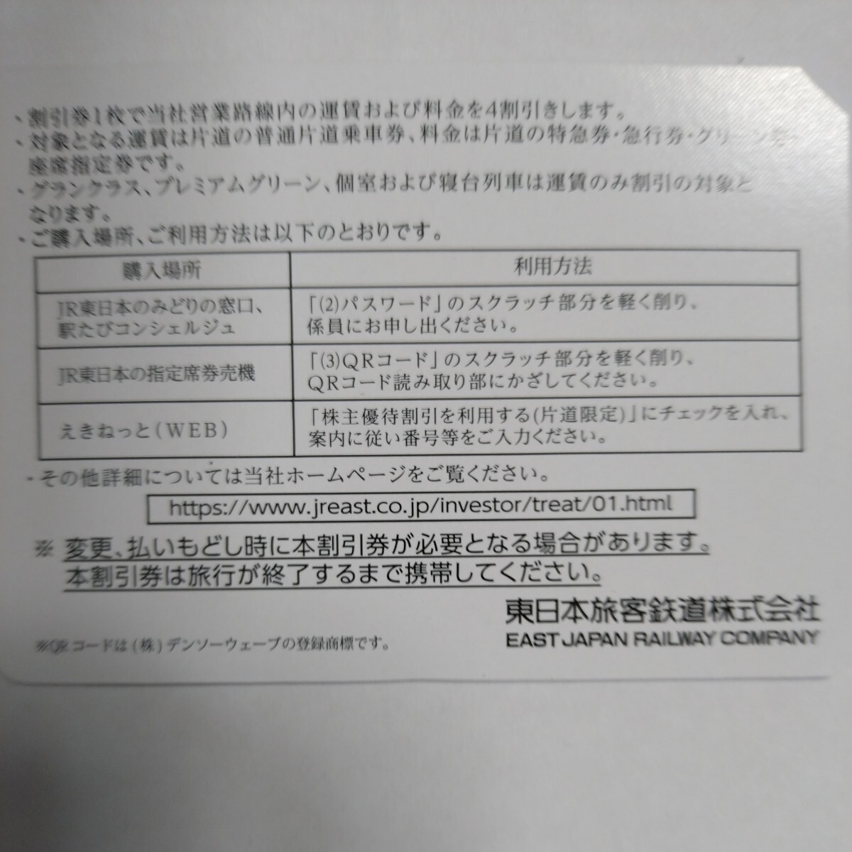 番号通知可 JR東日本 株主優待割引券（1枚で片道4割引き）1枚（有効期限2023年7月1日~2024年6月30日)の画像4