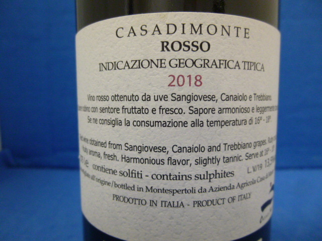 (T18128) car sa*ti* monte Casa di Monte ROSSO wine *2018