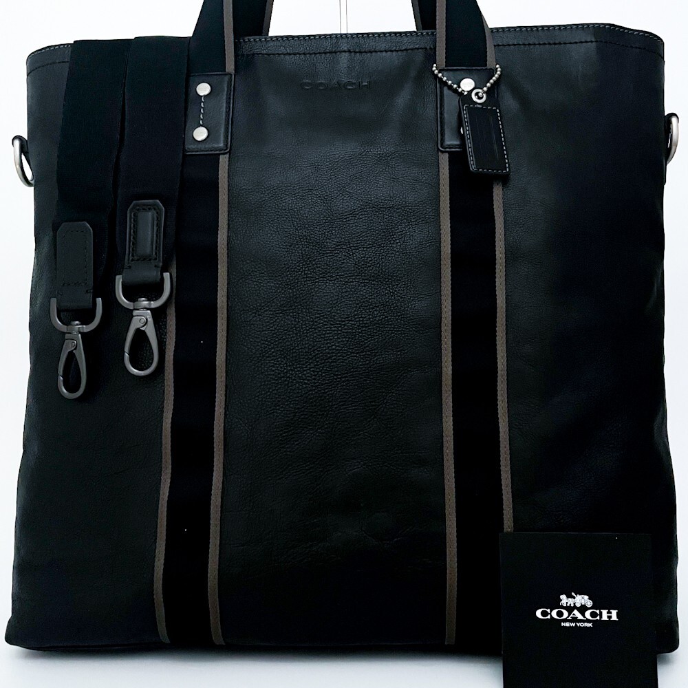 1 иен # не использовался класс #COACH Coach 2way большая сумка бизнес портфель путешествие большая вместимость A4 женский мужской все кожа черный чёрный 