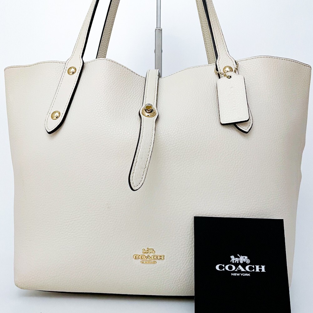 1 иен ~# трудно найти #COACH Coach Turn блокировка очарование Logo большая сумка бизнес большая вместимость A4 женский мужской кожа белый 