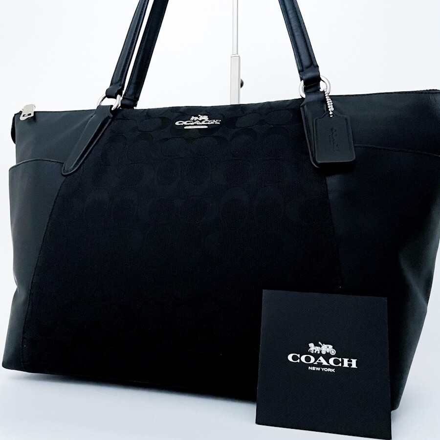 1 jpy ~# unused class #COACH Coach total pattern Logo charm canvas tote bag business high capacity A4 lady's men's leather black black 