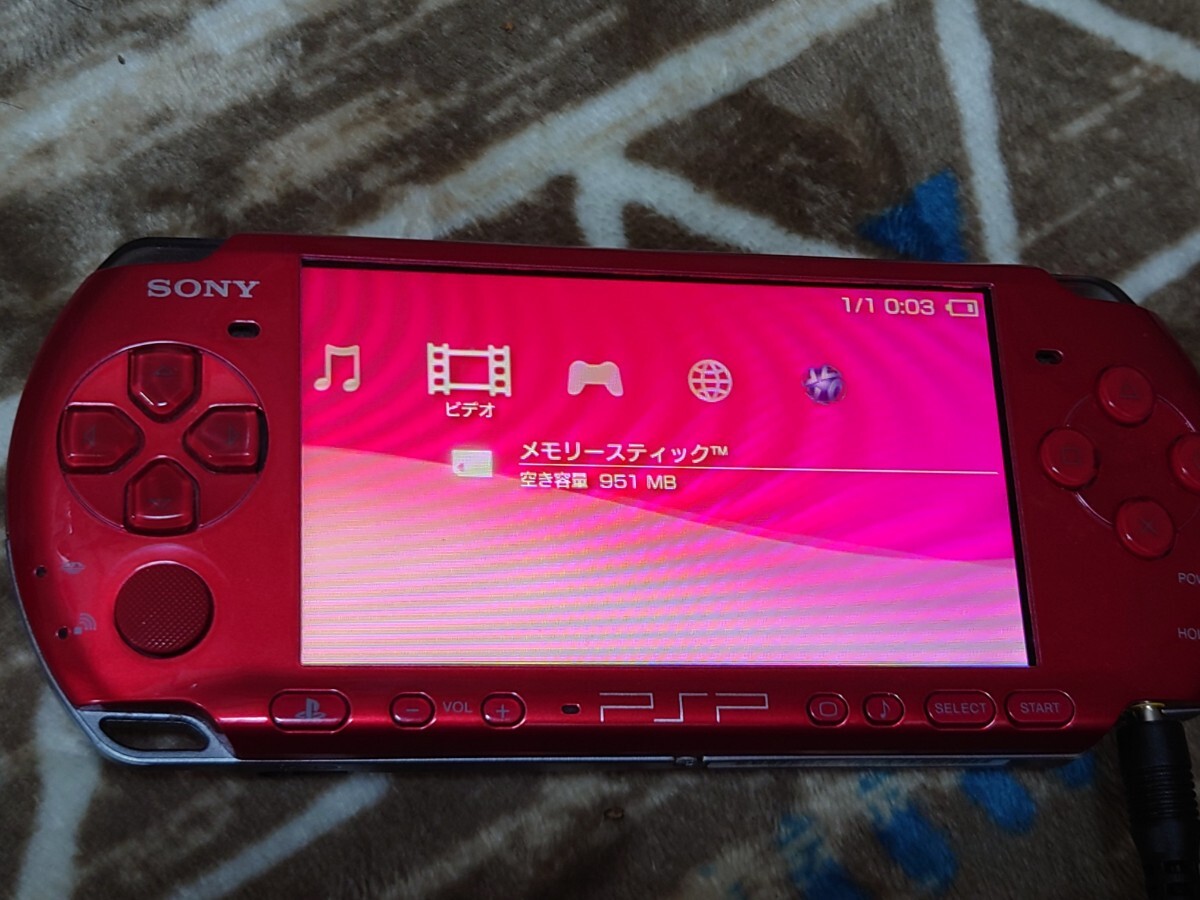PSP 3000 本体 レッド バッテリー 充電器 メモリースティック